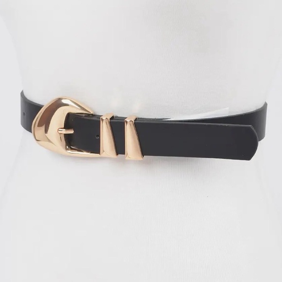 Gold Multi Metal Metal Buckle  Black Belt